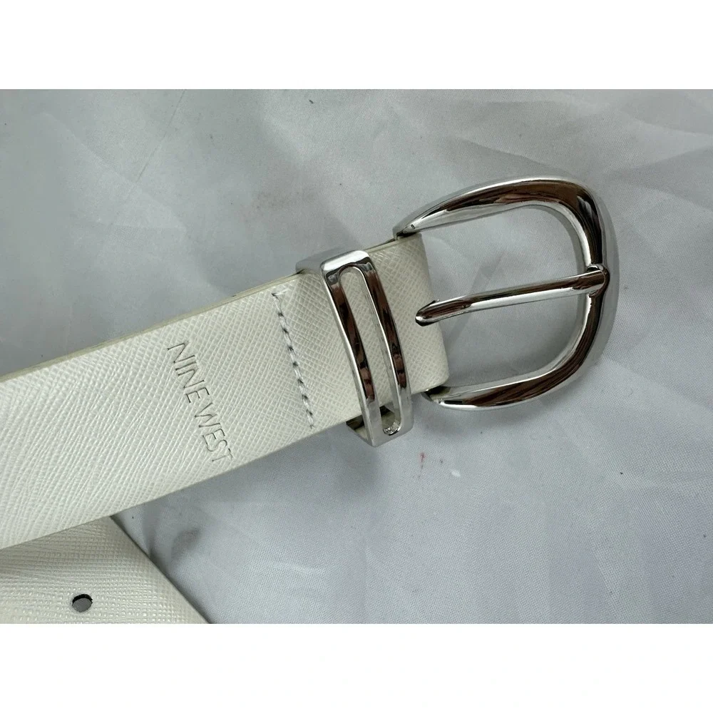 Nine West Womens M 32/34 Creamy White Belt Silver Buckle 1 1/4
